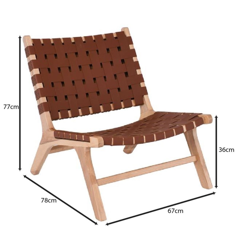DUNE MAX Lounge Καρέκλα, Ξύλο Απόχρωση Φυσικό, Κάθισμα-Πλάτη Ιμάντες Pu Καφέ 67x78x77cm