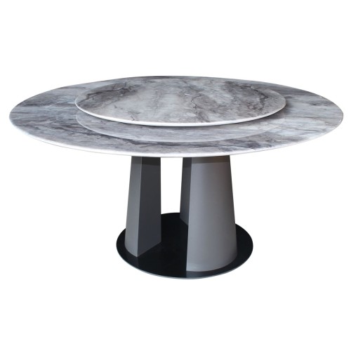 LAZY SUSAN Τραπέζι Ροτόντα με Περιστρεφόμενη επιφάνεια, Βάση Μέταλλο-Επιφάνεια Μάρμαρο Φ150-95x76cm