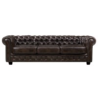 CHESTERFIELD Birmingham Καναπές 4Θέσιος Σαλονιού Καθιστικού, Δέρμα Καφέ 241x92x74cm