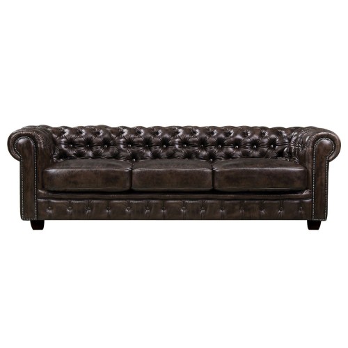 CHESTERFIELD Birmingham Καναπές 4Θέσιος Σαλονιού Καθιστικού, Δέρμα Καφέ 241x92x74cm
