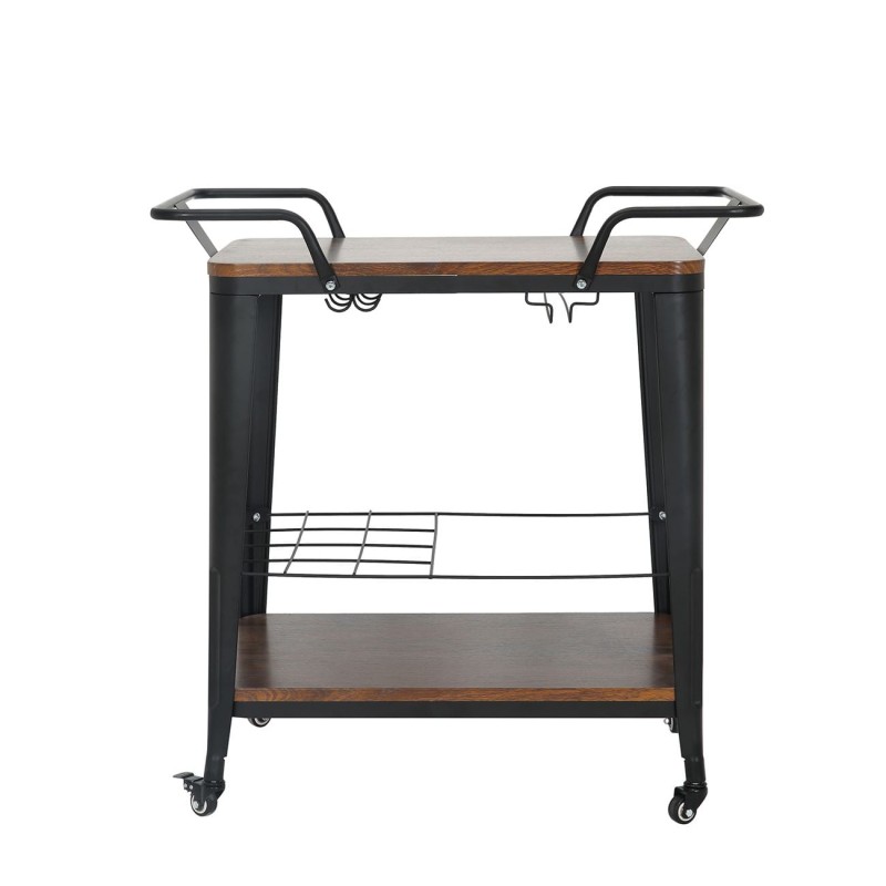 RELIX Trolley Bar-Pro Μέταλλο Βαφή Μαύρο, MDF Απόχρωση Καρυδί 86x51x86cm