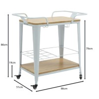 RELIX Trolley Bar-Pro Μέταλλο Βαφή Άσπρο, MDF Απόχρωση Φυσικό 86x51x86cm