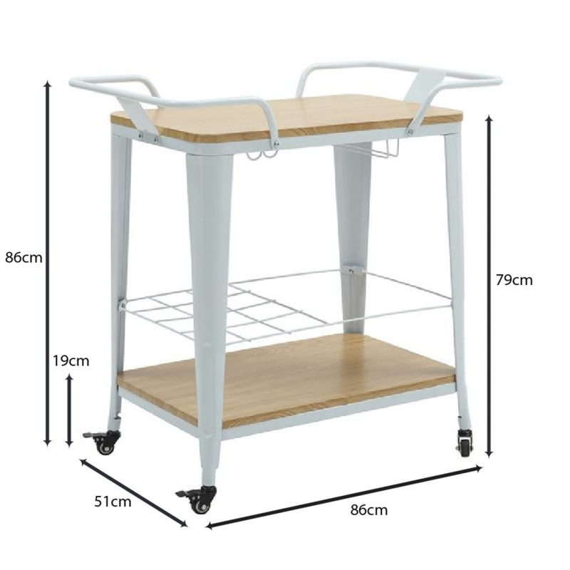 RELIX Trolley Bar-Pro Μέταλλο Βαφή Άσπρο, MDF Απόχρωση Φυσικό 86x51x86cm