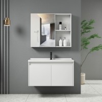 IDEA-1 Set Έπιπλο Μπάνιου Άσπρο, Καθρέπτης + Πάγκος με Νιπτήρα και Μπαταρία Up:55x11x60cm Down:60x47x45cm