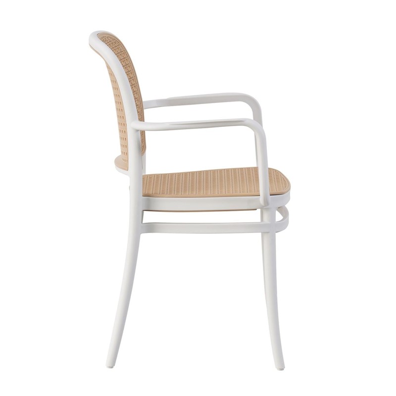 FLORENCE Πολυθρόνα PP Άσπρο, PP Rattan Μπεζ, Στοιβαζόμενη 54x54x84cm
