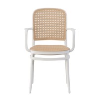 FLORENCE Πολυθρόνα PP Άσπρο, PP Rattan Μπεζ, Στοιβαζόμενη 54x54x84cm