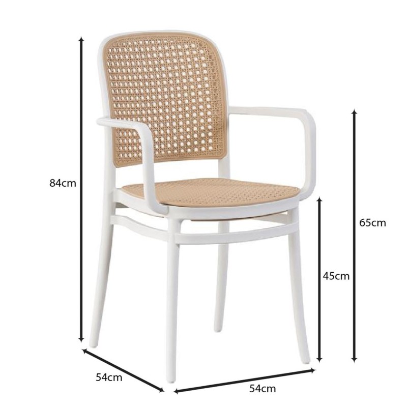 FLORENCE Πολυθρόνα PP Άσπρο, PP Rattan Μπεζ, Στοιβαζόμενη 54x54x84cm