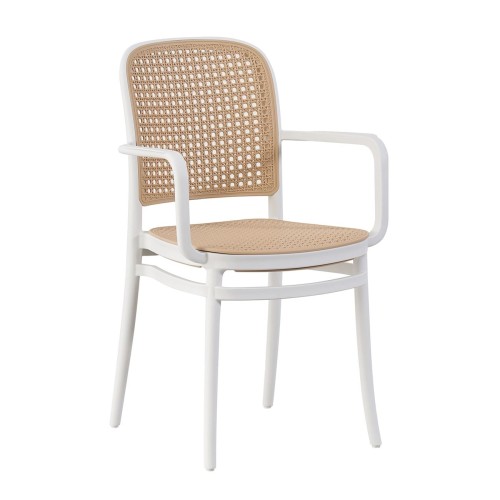 FLORENCE Πολυθρόνα PP Άσπρο, PP Rattan Μπεζ, Στοιβαζόμενη 54x54x84cm