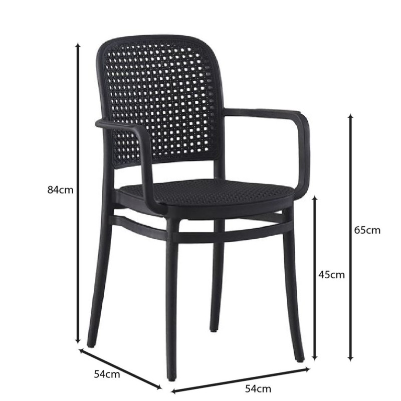 FLORENCE Πολυθρόνα PP Μαύρο, PP Rattan Μαύρο, Στοιβαζόμενη 54x54x84cm