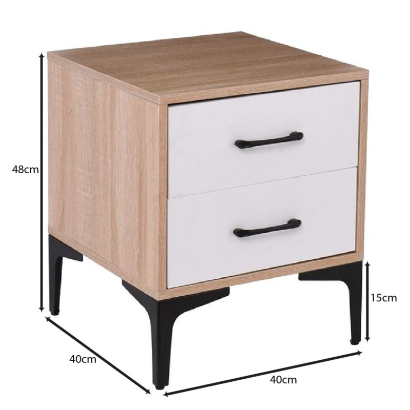MERRANO Κομοδίνο με 2 Συρτάρια Απόχρωση Sonoma-Άσπρο 40x40x48cm