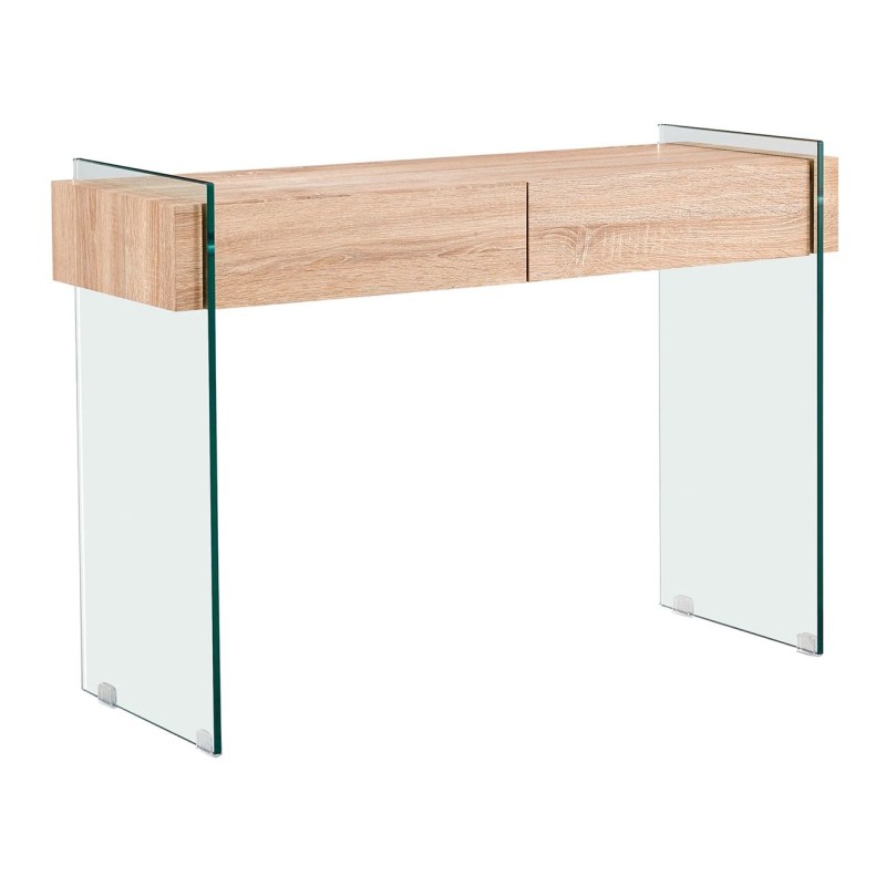 GLASSER Wood Κονσόλα Διάφανο Γυαλί 12mm - με Συρτάρια Απόχρωση Δρυς 110x40x76cm