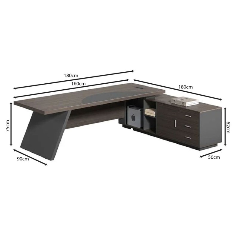 MASTER Γραφείο Δεξιά Γωνία, Απόχρωση Grey Walnut 180x90x75/180x50x62cm