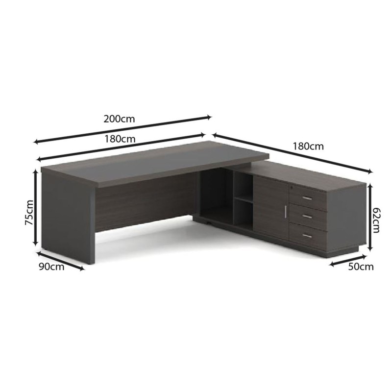 VIP Γραφείο Δεξιά Γωνία, Απόχρωση Grey Walnut 180x90x75/180x50x62 cm
