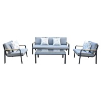 LATINO Set Σαλόνι Κήπου 4τεμ, Αλουμίνιο Μαύρο, Μαξιλάρια Γκρι, Γυαλί Μαύρο 2 Πολυθρ+1 Καναπ+1 Τραπεζάκι