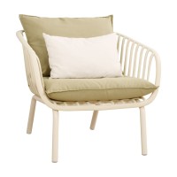 ASTRID Set Σαλόνι Κήπου 5τεμ, PP & Μέταλλο Cream, Μαξιλάρια Sandy Green 2 Πολυθρ+1 Καναπ+2 Τραπεζάκια