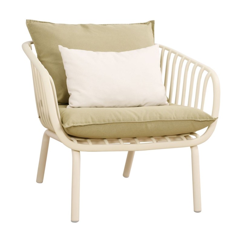 ASTRID Set Σαλόνι Κήπου 5τεμ, PP & Μέταλλο Cream, Μαξιλάρια Sandy Green 2 Πολυθρ+1 Καναπ+2 Τραπεζάκια
