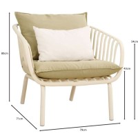 ASTRID Set Σαλόνι Κήπου 5τεμ, PP & Μέταλλο Cream, Μαξιλάρια Sandy Green 2 Πολυθρ+1 Καναπ+2 Τραπεζάκια
