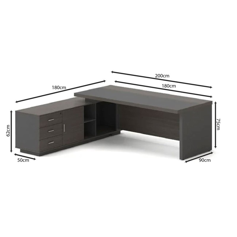 VIP Γραφείο Αριστερή Γωνία, Απόχρωση Grey Walnut 180x90x75/180x50x62 cm