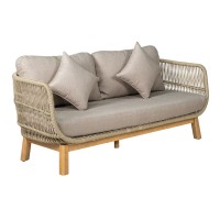 MARK Set Σαλόνι Κήπου 4τεμ, Acacia Φυσικό, Μαξιλάρια Μπεζ Rope Wicker Μπεζ 2 Πολυθρόνες+Καναπές+Τραπεζάκι
