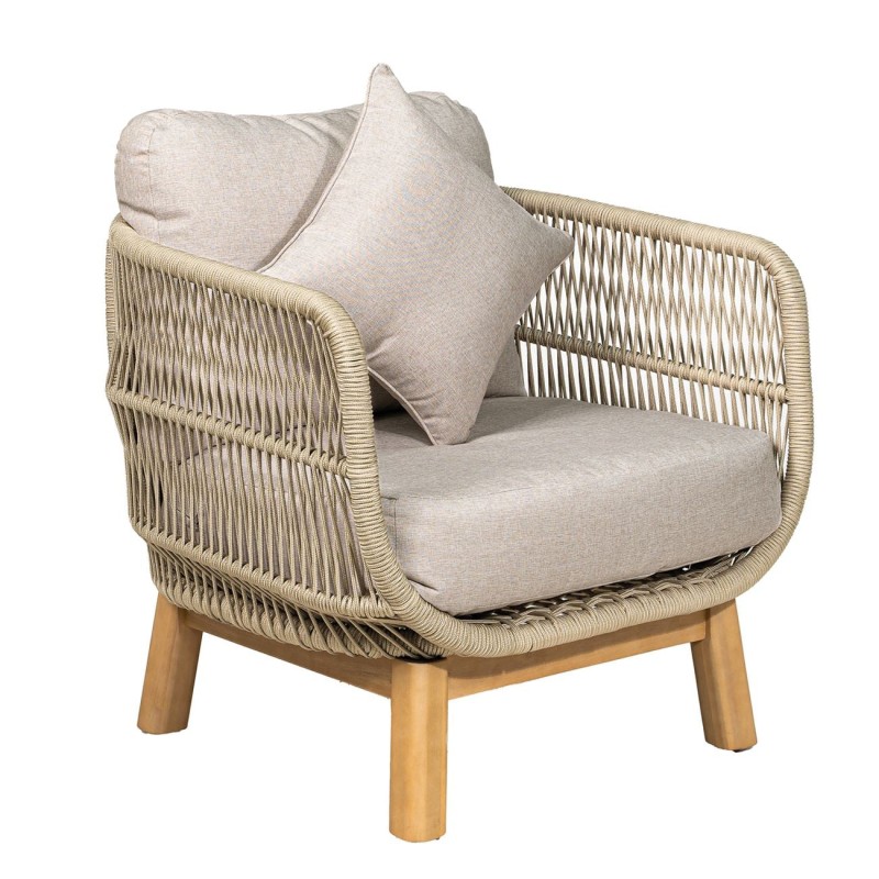 MARK Set Σαλόνι Κήπου 4τεμ, Acacia Φυσικό, Μαξιλάρια Μπεζ Rope Wicker Μπεζ 2 Πολυθρόνες+Καναπές+Τραπεζάκι