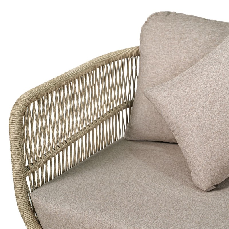 MARK Set Σαλόνι Κήπου 4τεμ, Acacia Φυσικό, Μαξιλάρια Μπεζ Rope Wicker Μπεζ 2 Πολυθρόνες+Καναπές+Τραπεζάκι