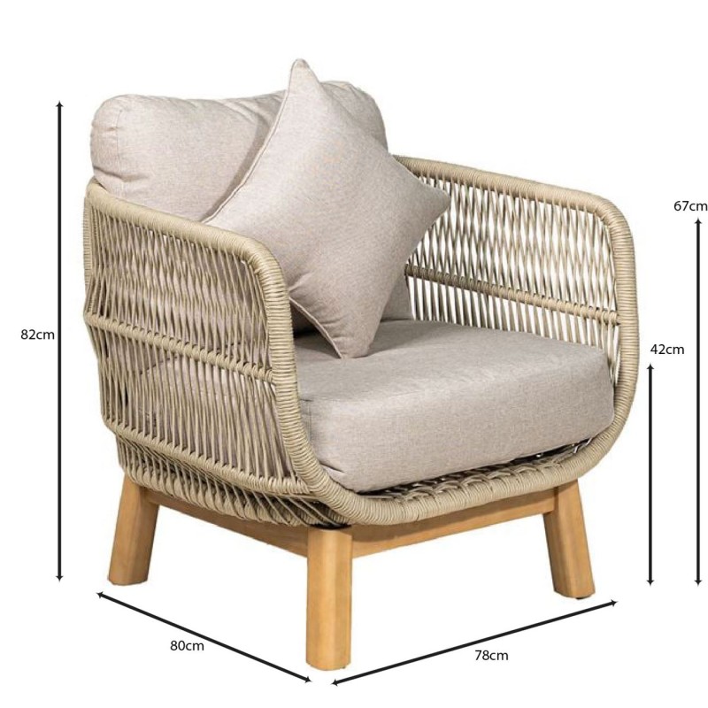 MARK Set Σαλόνι Κήπου 4τεμ, Acacia Φυσικό, Μαξιλάρια Μπεζ Rope Wicker Μπεζ 2 Πολυθρόνες+Καναπές+Τραπεζάκι