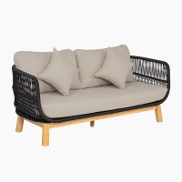 MARK Set Σαλόνι Κήπου 4 τεμαχίων Acacia Φυσικό, Rope Wicker Μαύρο, Μαξιλάρια Μπεζ 2 Πολυθρόνες+Καναπές+Τραπεζάκι