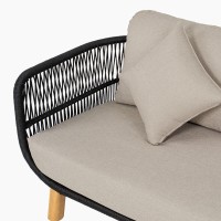 MARK Set Σαλόνι Κήπου 4 τεμαχίων Acacia Φυσικό, Rope Wicker Μαύρο, Μαξιλάρια Μπεζ 2 Πολυθρόνες+Καναπές+Τραπεζάκι