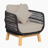 MARK Set Σαλόνι Κήπου 4 τεμαχίων Acacia Φυσικό, Rope Wicker Μαύρο, Μαξιλάρια Μπεζ 2 Πολυθρόνες+Καναπές+Τραπεζάκι