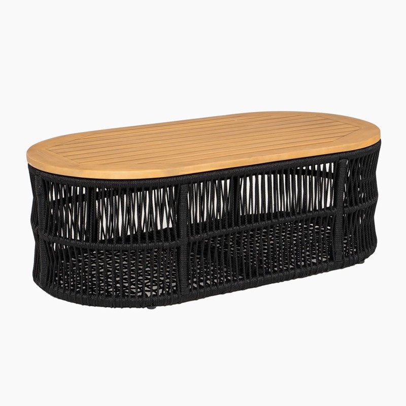 MARK Set Σαλόνι Κήπου 4 τεμαχίων Acacia Φυσικό, Rope Wicker Μαύρο, Μαξιλάρια Μπεζ 2 Πολυθρόνες+Καναπές+Τραπεζάκι