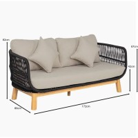 MARK Set Σαλόνι Κήπου 4 τεμαχίων Acacia Φυσικό, Rope Wicker Μαύρο, Μαξιλάρια Μπεζ 2 Πολυθρόνες+Καναπές+Τραπεζάκι