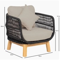 MARK Set Σαλόνι Κήπου 4 τεμαχίων Acacia Φυσικό, Rope Wicker Μαύρο, Μαξιλάρια Μπεζ 2 Πολυθρόνες+Καναπές+Τραπεζάκι