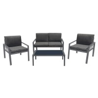 RIVIAN Set Σαλόνι Κήπου 4τεμ, Μέταλλο Βαφή Ανθρακί, Μαξιλάρια Γκρι 90x50x35/120x79x73/65x79x73 cm
