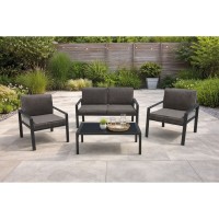 RIVIAN Set Σαλόνι Κήπου 4τεμ, Μέταλλο Βαφή Ανθρακί, Μαξιλάρια Γκρι 90x50x35/120x79x73/65x79x73 cm