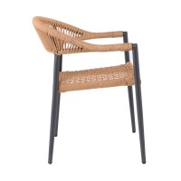 MADISON Πολυθρόνα Βεράντας- Κήπου, ALU Ανθρακί, Rope Wicker Φυσικό, Στοιβαζόμενη 58x56x78cm