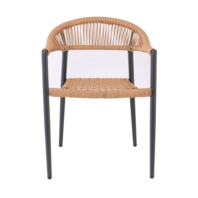MADISON Πολυθρόνα Βεράντας- Κήπου, ALU Ανθρακί, Rope Wicker Φυσικό, Στοιβαζόμενη 58x56x78cm