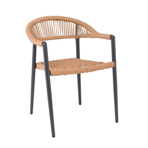 MADISON Πολυθρόνα Βεράντας- Κήπου, ALU Ανθρακί, Rope Wicker Φυσικό, Στοιβαζόμενη 58x56x78cm