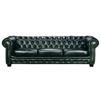 CHESTERFIELD Birmingham Καναπές 4Θέσιος Σαλονιού Καθιστικού, Δέρμα AntiqueGreen 241x92x74cm