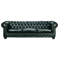 CHESTERFIELD Birmingham Καναπές 4Θέσιος Σαλονιού Καθιστικού, Δέρμα AntiqueGreen 241x92x74cm