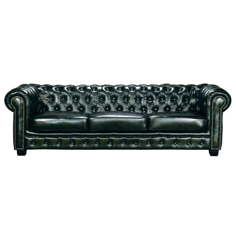 CHESTERFIELD Birmingham Καναπές 4Θέσιος Σαλονιού Καθιστικού, Δέρμα AntiqueGreen 241x92x74cm