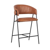Σετ2ΤεμALFRED Σκαμπό BAR Μέταλλο Βαφή Μαύρο, PU Camel 60x56x66/96cm