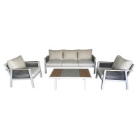 TORO Set Σαλόνι Κήπου 4τεμ, Alu Άσπρο, Rope Wicker Ανθρακί , Polywood Φυσικό, Μαξ.Εκρού 203x84x75-75x84x75-120x65x40cm