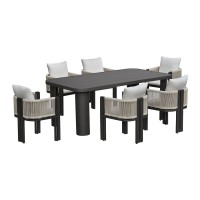 BOSTON Dining Set Τραπεζαρία Κήπου Βεράντας: Τραπέζι + 6 Πολυθρόνες Alu Ανθρακί - Μπεζ Table200x106x75-Chair:54x56x80