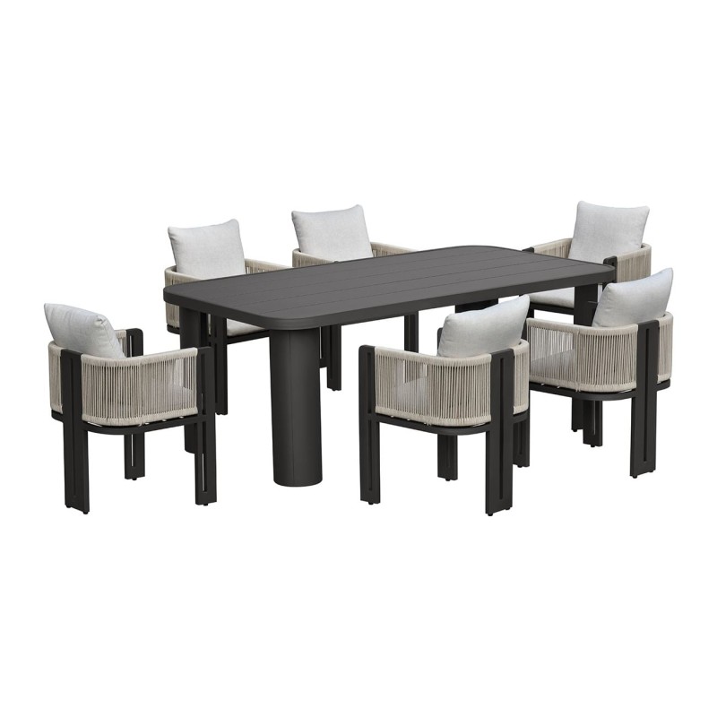BOSTON Dining Set Τραπεζαρία Κήπου Βεράντας: Τραπέζι + 6 Πολυθρόνες Alu Ανθρακί - Μπεζ Table200x106x75-Chair:54x56x80