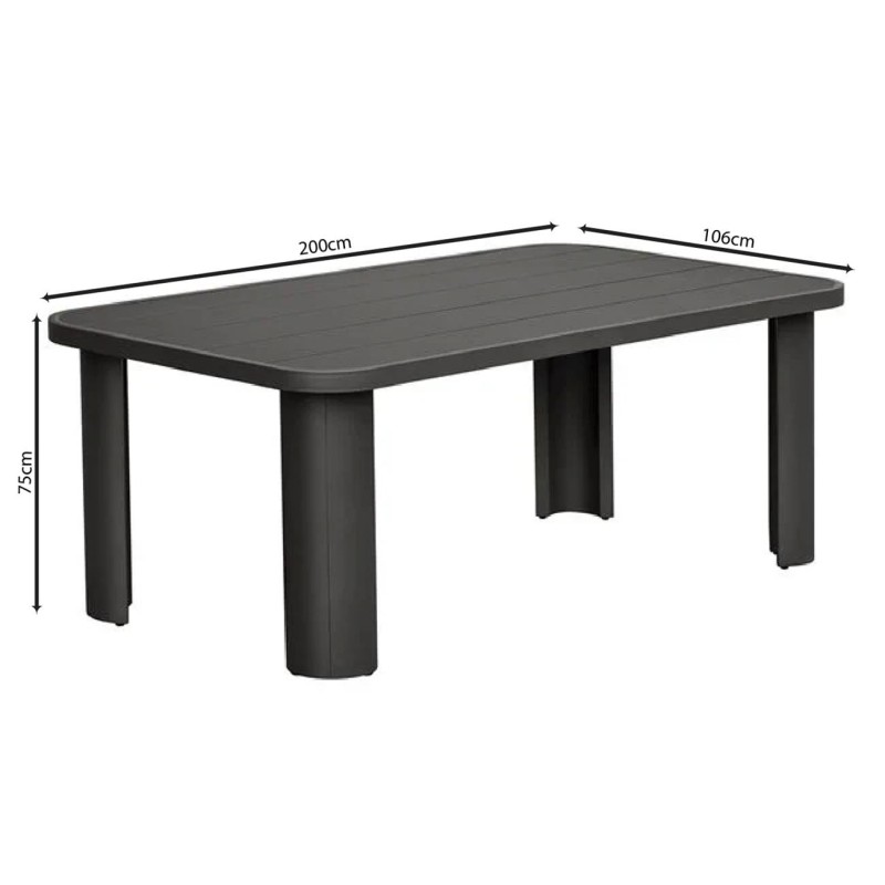 BOSTON Dining Set Τραπεζαρία Κήπου Βεράντας: Τραπέζι + 6 Πολυθρόνες Alu Ανθρακί - Μπεζ Table200x106x75-Chair:54x56x80
