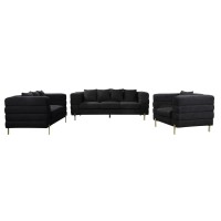 MORRIS Set Σαλόνι - Καθιστικό 3θέσιος + 2θέσιος + Πολυθρόνα Ύφασμα Teddy Μαύρο Set: 3Seater+2Seater+1Seater