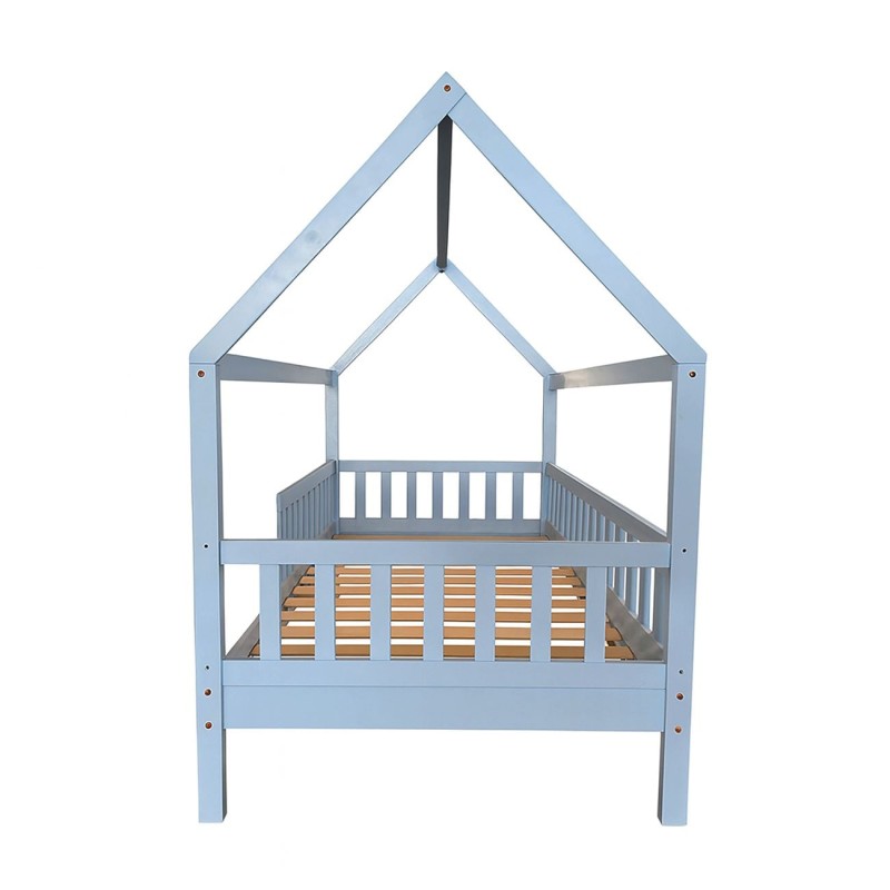 DREAM τ.Montessori Παιδικό Κρεβάτι, για Στρώμα 90x190cm, Ξύλο Πεύκου Απόχρωση Γαλάζιο 197x97x132cm