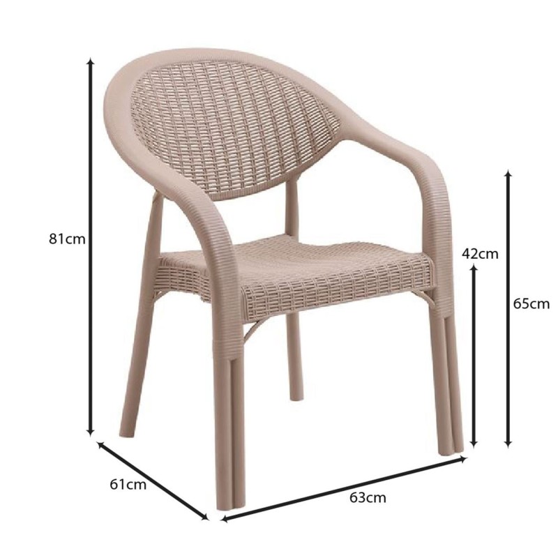 BAMBOO Pro Πολυθρόνα Κήπου - Βεράντας Στοιβαζόμενη, PP-UV (Rattan Look) Cappuccino 63x61x81cm