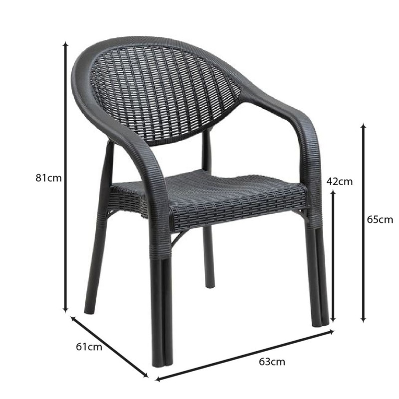 BAMBOO Pro Πολυθρόνα Κήπου - Βεράντας Στοιβαζόμενη, PP-UV (Rattan Look) Ανθρακί 63x61x81cm