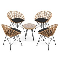 SALSA Coral Coffee Set Κήπου Μέταλλο Μαύρο - Γυαλί - Wicker Φυσικό: Τραπεζάκι+4 Πολυθρόνες TableΦ50x44 Armchair72x62x81cm